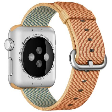 Curea iUni compatibila cu Apple Watch 1/2/3/4/5/6/7, 40mm, Nylon, Woven Strap, Gold/Red